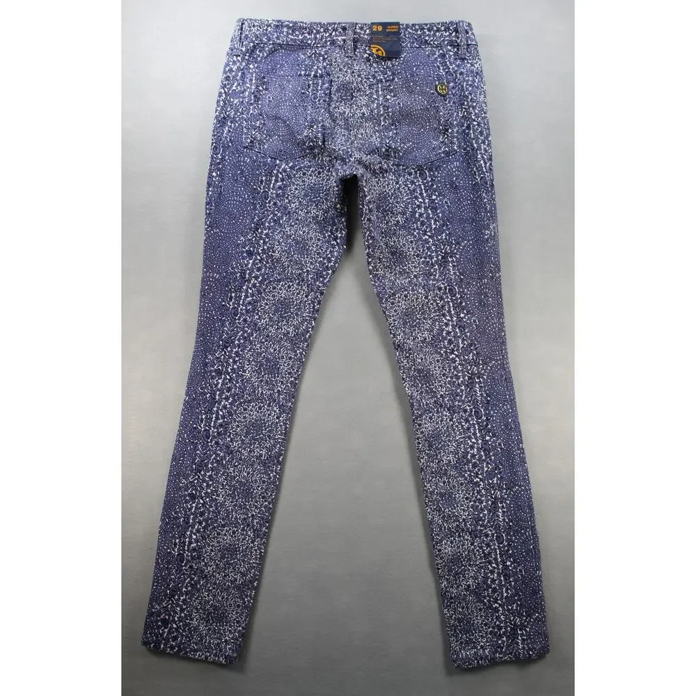 Tory Burch Ivy Super Skinny Jeans Womens 29 Blue Abstract Low Rise